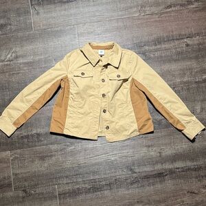 CAbi Two-Tone Jean Jacket in Cream and Tan